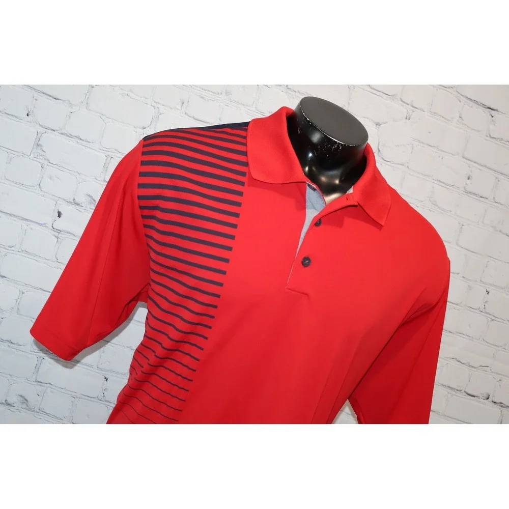 Adidas Golf Polo Shirt Mens 2XL Red Navy Blue Striped Top Performance Polyester